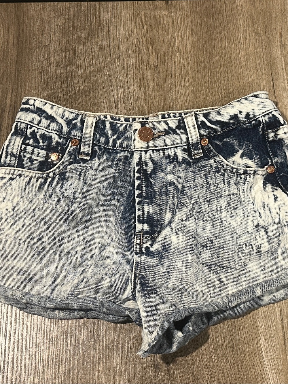Acid Wash Denim Women’s Shorts - White & Blue